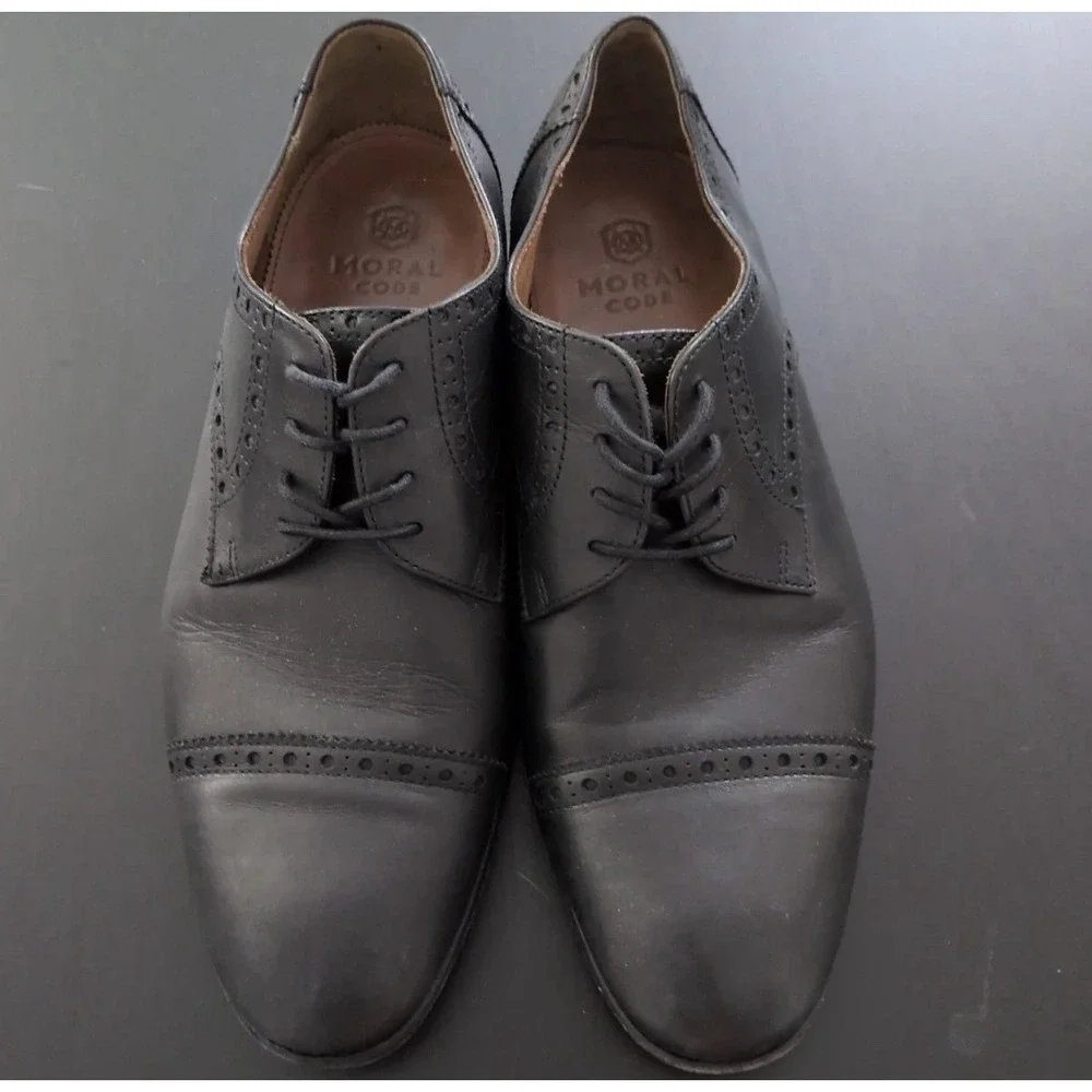 Moral‎ Code Shoes Mens 8.5M Black Leather Newton Cap Toe Dress Casual Derby